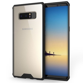 Husa Samsung Galaxy Note 8, Hybrid Antisoc, carcasa spate PC transparenta cu cadru, Negru