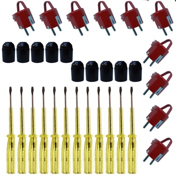 Pachet - 12 x Surubelnita tensiune, 220V + 10 x Fasung din plastic, E27 + 10 x Stecher ceramic, Suko Pachet - 12 x Surubelnita tensiune, 220V + 10 x Fasung din plastic, E27 + 10 x Stecher ceramic, Suko