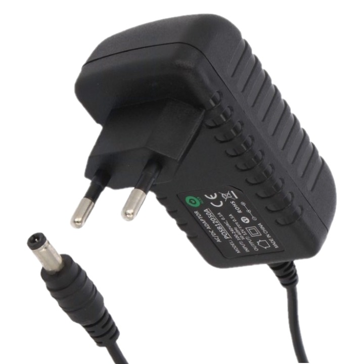 Захранващ адаптер 12V 0.5A POSB12050A, DC букса 2.1x5.5 мм, 6W, тип щепсел с два пина (Euro), клас II
