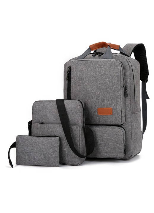 3 részes hátizsák szett, 15,6 hüvelykes laptop hátizsák vízálló Oxford anyagból, válltáska és tasak, szürke, 29 x 13 x 40 cm