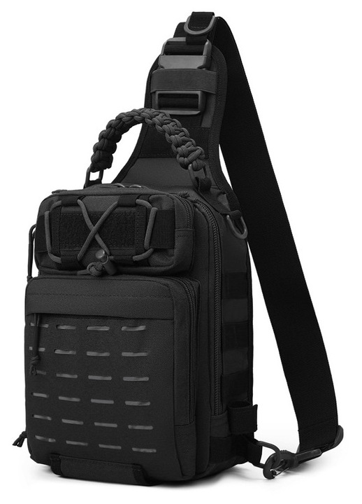 Taktikai válltáska strapabíró nylonból, MOLLE rendszerrel és vízálló kivitelben, GMK0488-2600804-18 modell, fekete, egy méret