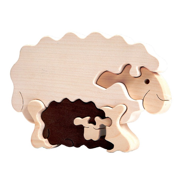 Kézzel készített fa 3D maxi bárány családi puzzle Fauna Toys