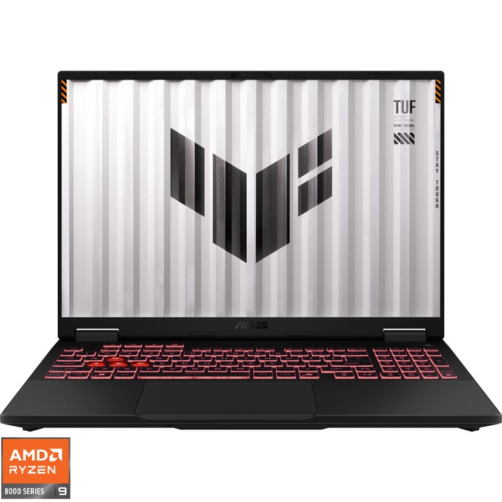 Laptop ASUS Gaming 16'' TUF A16 FA608PM, 2.5K 300Hz, Procesor AMD Ryzen™ 9 8940HX (64M Cache, up to 5.3 GHz), 16GB DDR5, 512GB SSD, GeForce RTX 5060 8GB, No OS, Jaeger Gray