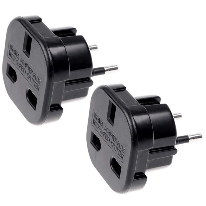 Adaptor priza UK la UE YANYXR BCS3156743, 10A/16A 250V, plastic, negru, set 2 bucati