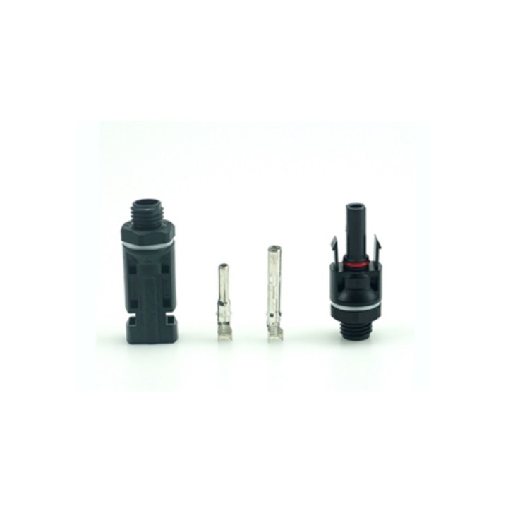 Соларен конектор MC4 PVS-CON-PV004-P-SET, комплект щепсел + гнездо с терминали, 1000 V DC, 30 A, черен