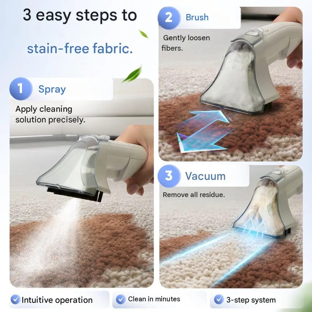 Aspirator cu spalare pentru textile si tapiterii ProfiCare, Sistem Dual Tank, capacitate apa curata 0.8 litri, rezervor apa reziduala 0.6 litri, functie autocuratare, ideal pentru casa si masina, accesorii incluse, alb