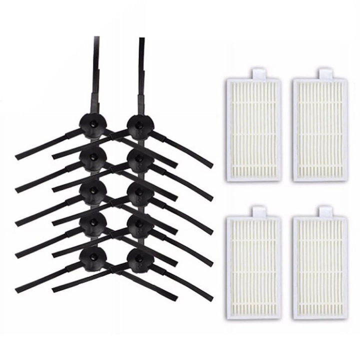 Set piese de schimb pentru aspirator robot YANYXR compatibil Ariete Briciola 2711/2712/2713/2717, 10 perii laterale + 4 filtre, negru/alb, BCS3160541