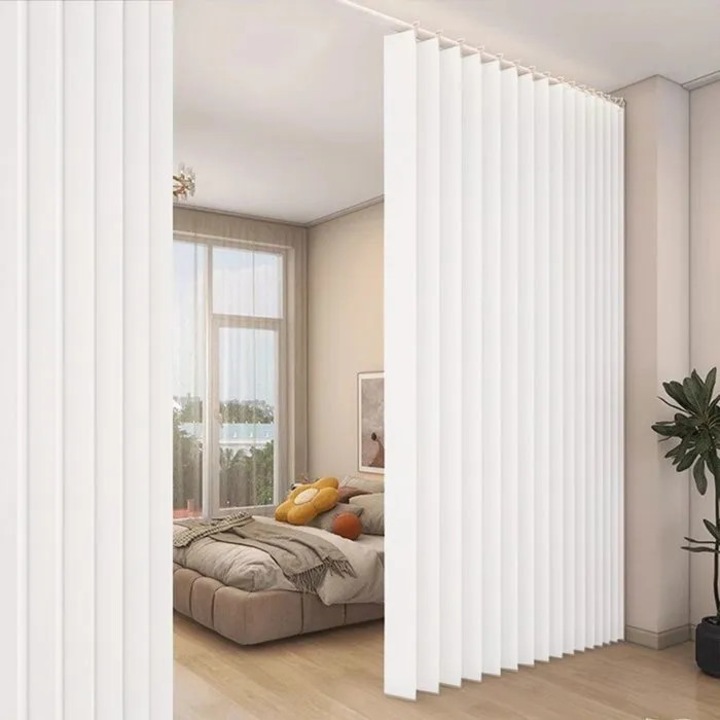 Perdea despartitoare cu inele cidiscount-xwx-260804-496, din poliester, termoizolant, rezistenta la apa, alb, 254 x 213 cm