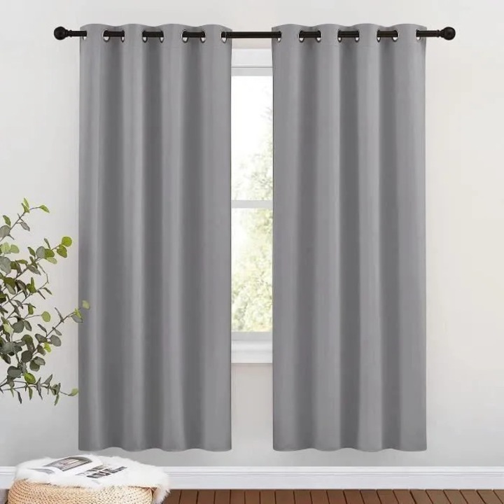 Draperie blackout din poliester, 2 panouri cu inele, 140 x 224 cm, gri deschis