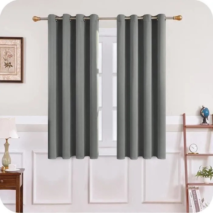 Perdea blackout termica cu inele metalice, izolare termica si fonica, gri inchis, 140 x 175 cm, cidiscount-xwx-260804-361