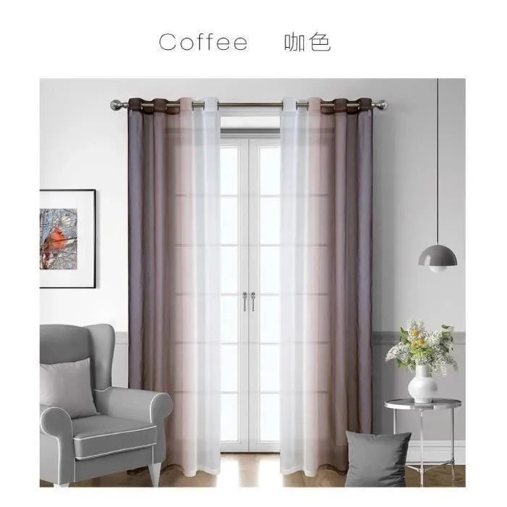 Perdea voal Dgrad, din poliester, cu inele metalice, cafeniu, 132 x 160 cm