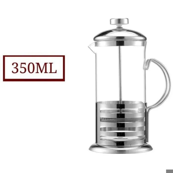 Presa franceza pentru cafea din sticla borosilicata si inox cu filtru in 4 trepte, 350 ml, cdiscount-xkx-260804-0269
