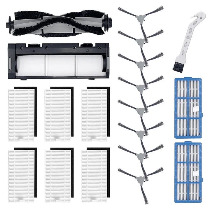 Set accesorii perii si filtre pentru aspirator robot YANYXR BCS3160231, compatibil Ionvac SmartClean 2000 — perie centrala, 8 perii laterale, 6 filtre, 2 filtre carcasa, perie curatare, Multicolor