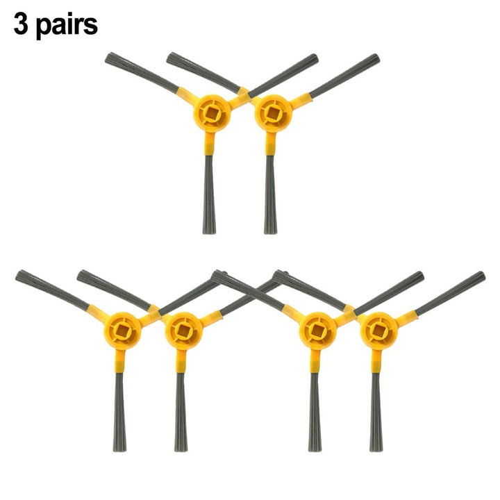 Perii laterale pentru robot aspirator YANYXR ABIR R30, cod BCS3160344, set 3 perechi (6 buc.), galben/gri