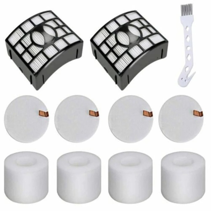 Set filtre pentru aspirator YANYXR BCS3160705 compatibil Shark NV601UK/NV601UKT/NV600UK/NV600/NV601/NV700UK/NV700UKT, 2 filtre HEPA lavabile, 4 filtre din spuma, 4 filtre din fetru, perie de curatare, alb/negru