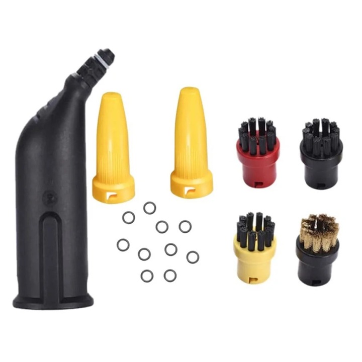 Set accesorii pentru curatator cu abur YANYXR BCS3160719, perii rotunde 4 buc., duze puternice 2 buc., duza de prelungire, 10 inele de etansare, multicolor