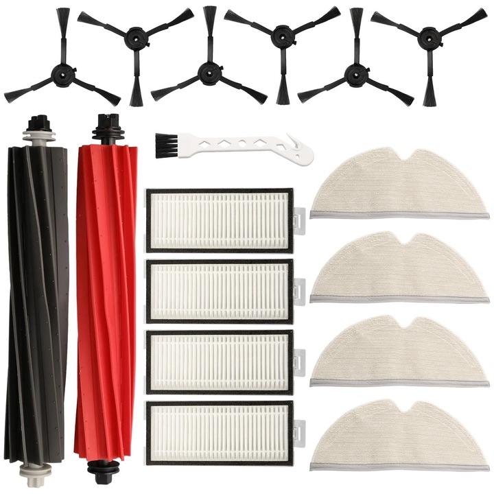 Set piese de schimb pentru robot aspirator YANYXR Q8 MAX (BCS3160807), 2 perii principale, 6 perii laterale, 4 filtre, 4 lavete, 1 perie de curatare, Multicolor
