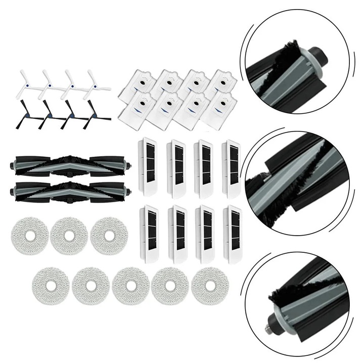 Kit accesorii consumabile pentru aspirator robot YANYXR X2/X2 Pro/DEX86, 8 perii laterale, 8 filtre de schimb, 8 saci filtranti, 8 lavete, 2 perii principale, Multicolor, BCS3160851