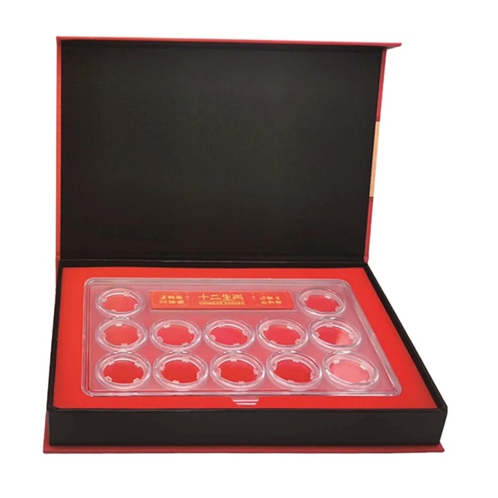 Cutie pentru monede YANYXR BCS3162289, suport 12 compartimente din PC, pentru monede o27 mm, transparent, 28.5 x 19.7 x 4.2 cm, include cutie cadou si geanta
