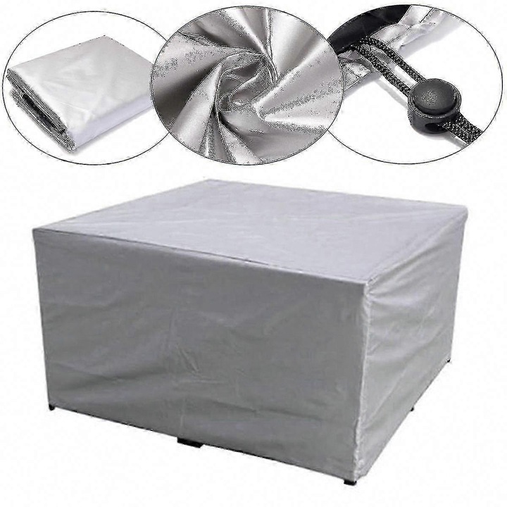 Vízálló PVC kültéri bútorszett huzat, téglalap alakú, állítható zsinórral, ezüst/fekete, 155 x 95 x 68 cm