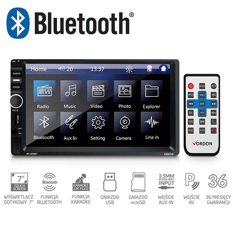 MP3 Player Universal 2DIN Auto cu Radio FM, Touchscreen Display 7 inch, Telecomanda, Bluetooth, USB, MicroSD, AUX, Karaoke, Putere 4x45W, Vordon