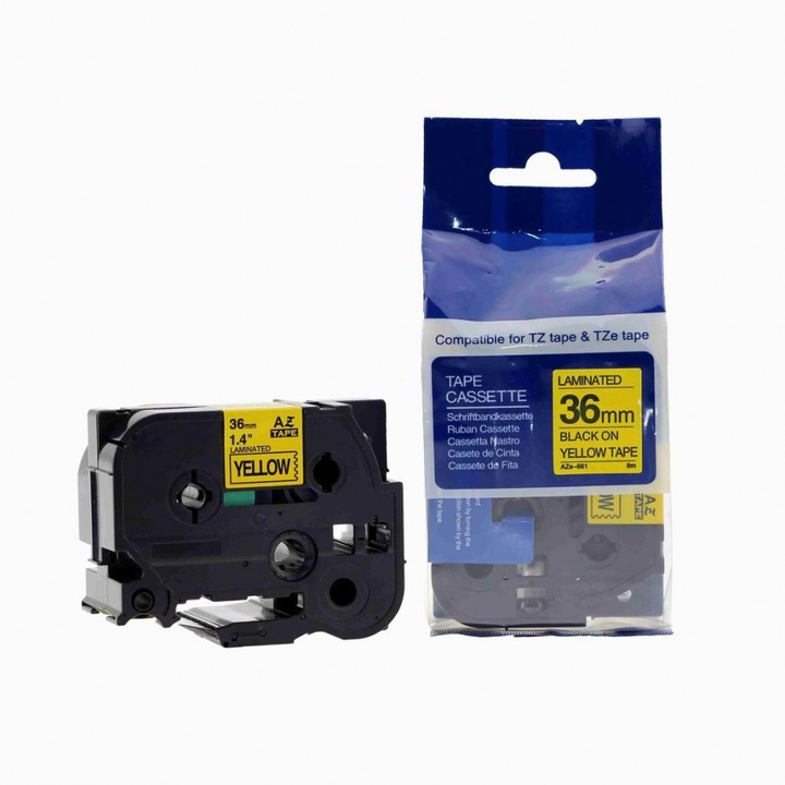 Utángyártott szalag Brother TZ-661 / TZe-661, 36mm x 8m, fekete nyomtatás / sárga alapon