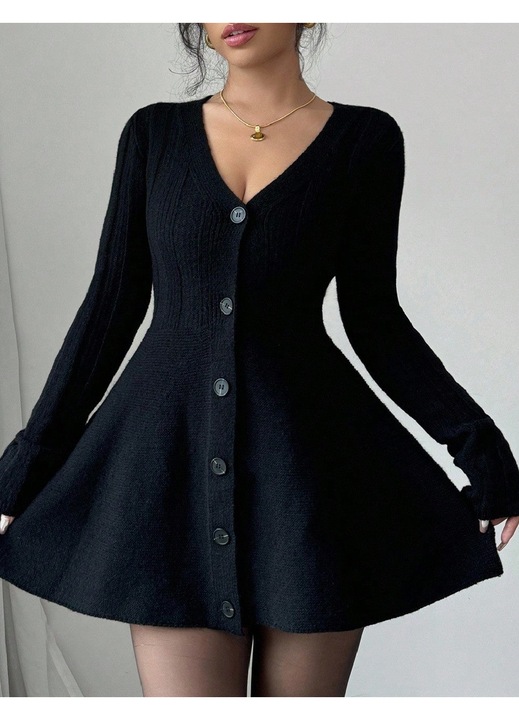 Rochie scurta Evendi, Scurt Casual maneci lungi, Negru, marime S