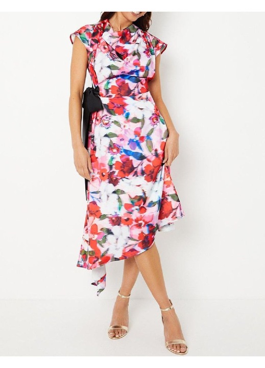 Rochie medie Evendi, floral print, maneci scurte, marime S