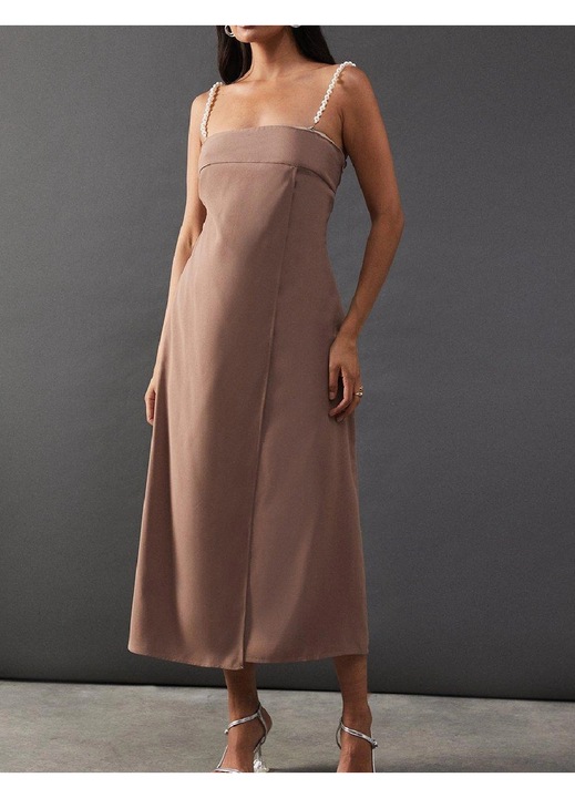 Rochie lungă Evendi, ocazie, fără mâneci, maro, Maro