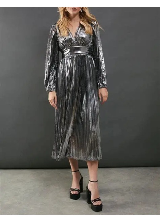 Rochie medie Evendi, gri, maneci lungi, Gri