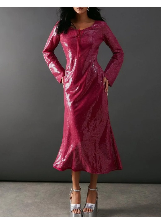 Rochie de ocazie Evendi, medie, maneci lungi, roz, Roz
