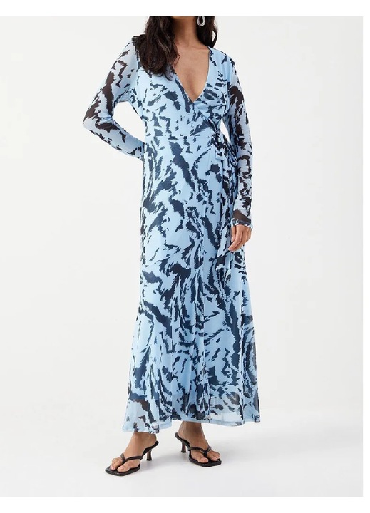 Rochie lungă Evendi, maneci lungi, albastru, Albastru