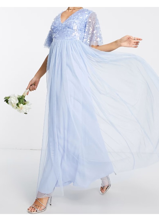 Rochie lungă Evendi, maneci scurte, de ocazie, Albastru, S