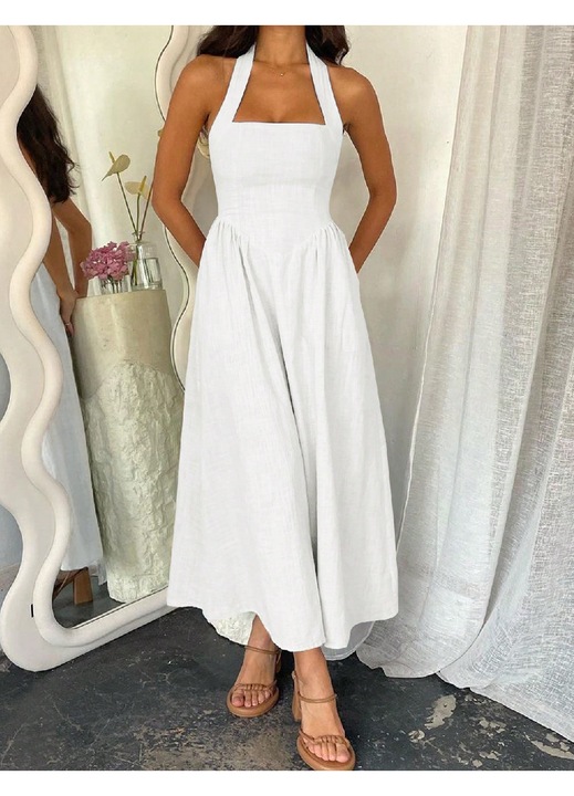 Rochie medie Evendi, Mediu Casual fara maneci, Alb, Alb, S