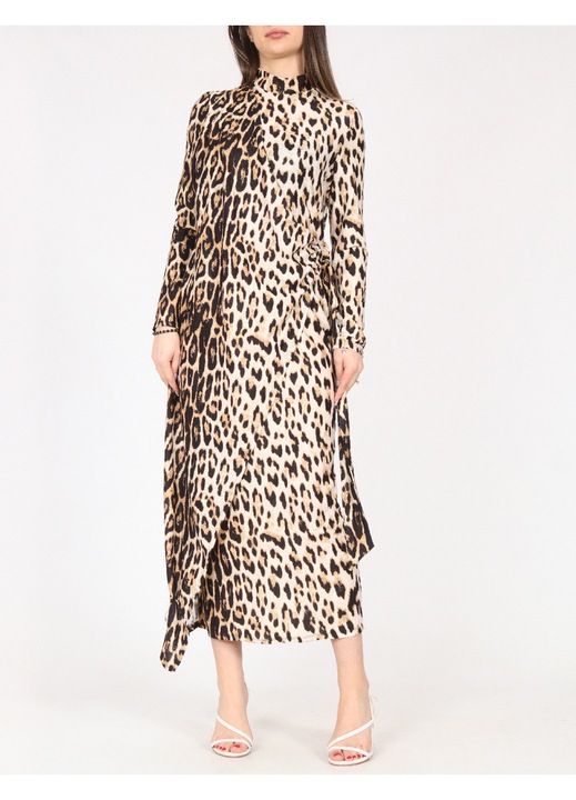 Rochie medie Evendi, animal print, casual, maneci lungi, Animal print
