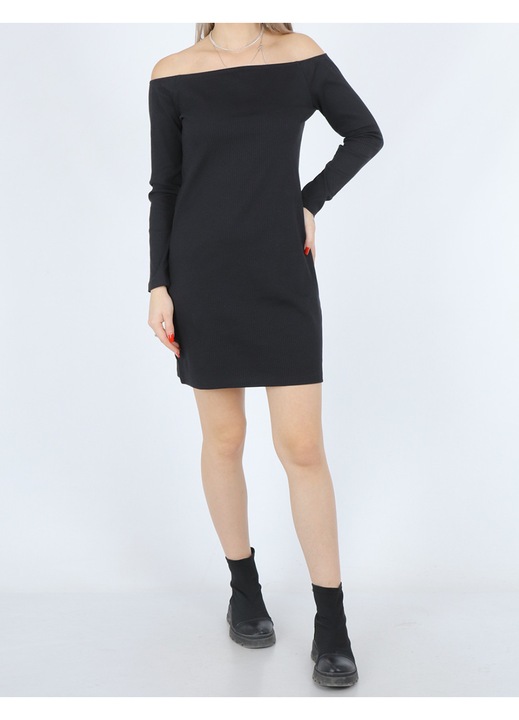 Rochie scurtă Evendi, Casual, maneci lungi, Negru, M INTL