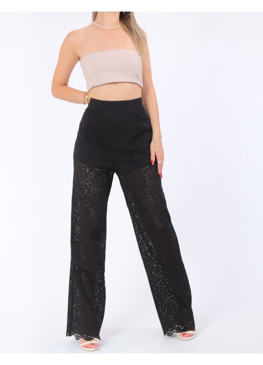 Pantaloni femei, Evendi, model evazat, negru, marime M