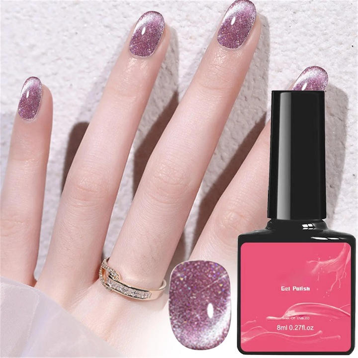 Lac de unghii gel YANYXR BCS3174048 pen cu efect sclipici holografic, roz-liliachie, 8 ml