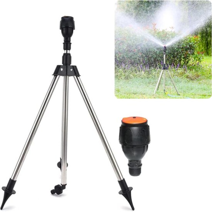 GMK0375-260731-6 szórófej állvány, 360°-ban forgatható, állítható magasságú, rozsdamentes fém, fekete/ezüst, 94 cm