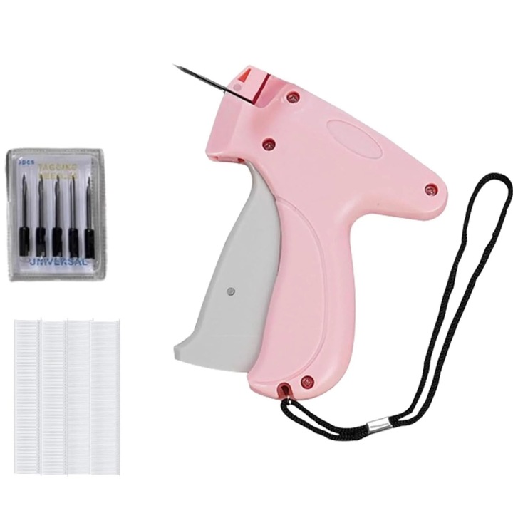 Mini aparat de cusut manual YANYXR BCS3173262 pentru reparatii rapide haine, include ace si capse, roz