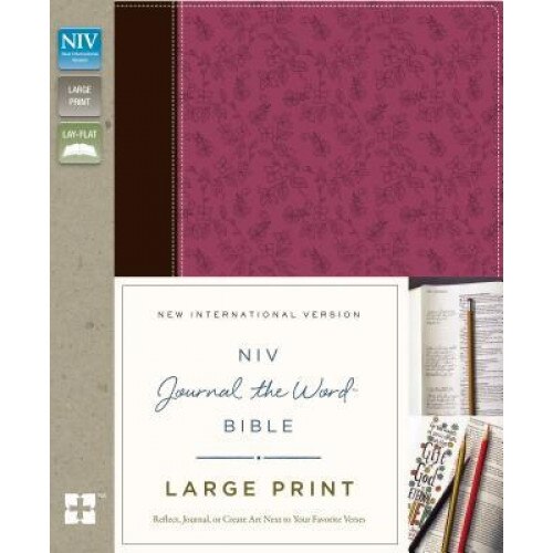 NIV, Journal the Word Bible, Large Print, Imitation Leather, Pink/Brown: Reflect, Journal, or Create Art Next to Your Favorite Verses,