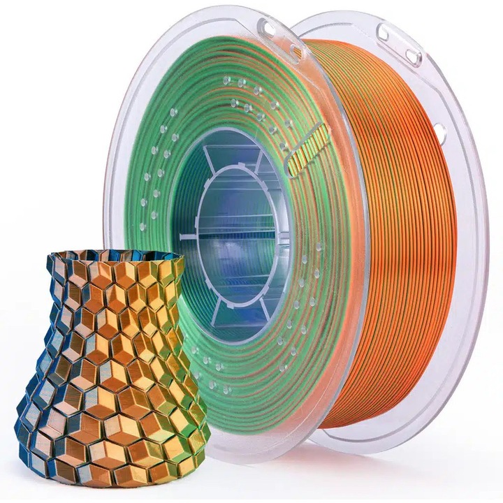 Filament Elegoo PLA Sillk 1.75mm, 1kg - Albastru-verde-portocaliu