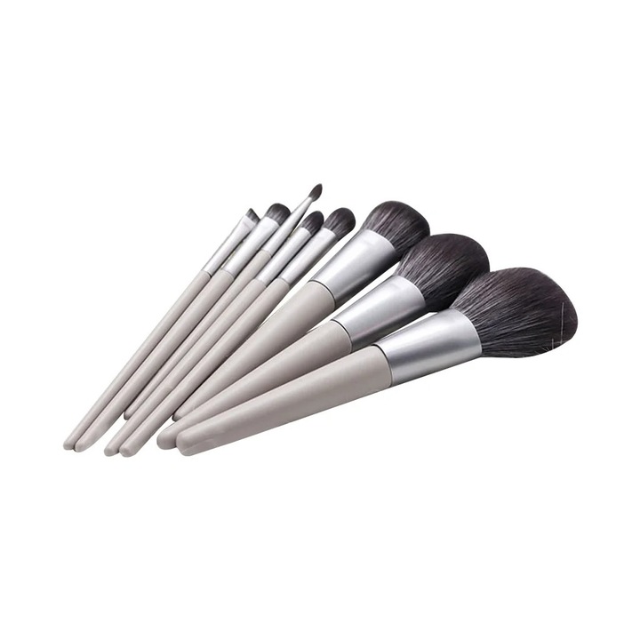 Set pensule de machiaj YANYXR BCS3174934, 8 piese, periute din par sintetic si par de ponei, manere bej, perii negre