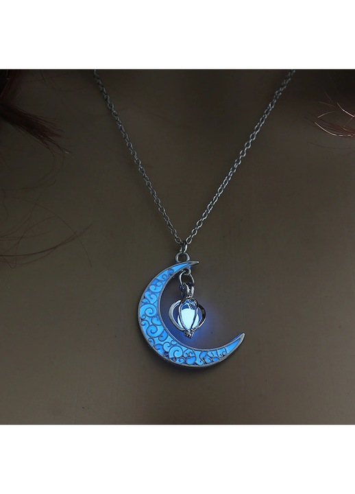 YANYXR, colier din aliaj cu pandantiv luna luminiscent rotativ, lant din cupru, argintiu/albastru, model BCS3175224