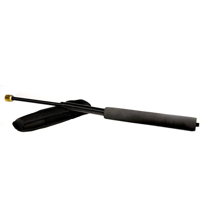 Set baston telescopic flexibil negru 47 cm si box argintiu 0.5 cm grosime