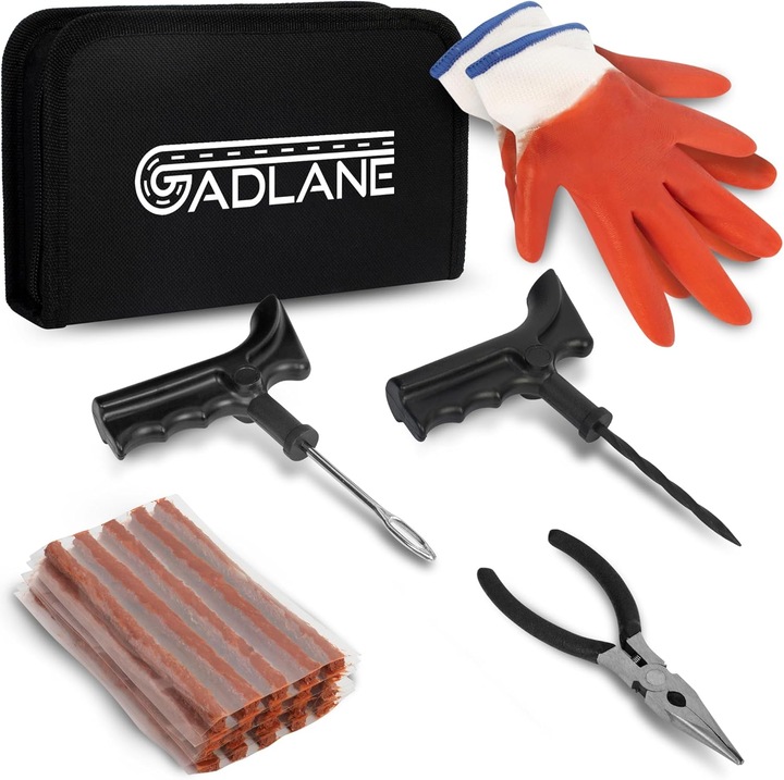 GADLANE – Kit de reparare anvelope auto, set de scule pentru reparatii anvelope, 7 piese, pentru anvelope fara camera, utilizare de urgenta la masini, motociclete, camioane, ATV-uri, Jeep-uri si tractoare, cu 20 de snururi de reparare