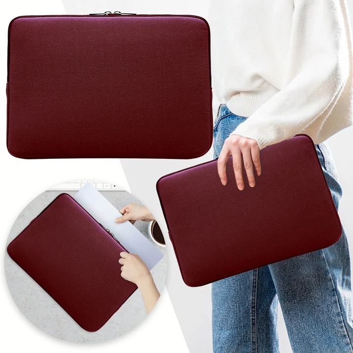 Husa pentru laptop YANYXR BCS3179772, neopren, rezistenta la apa cu fermoar, compatibil 11 inchi, bordo