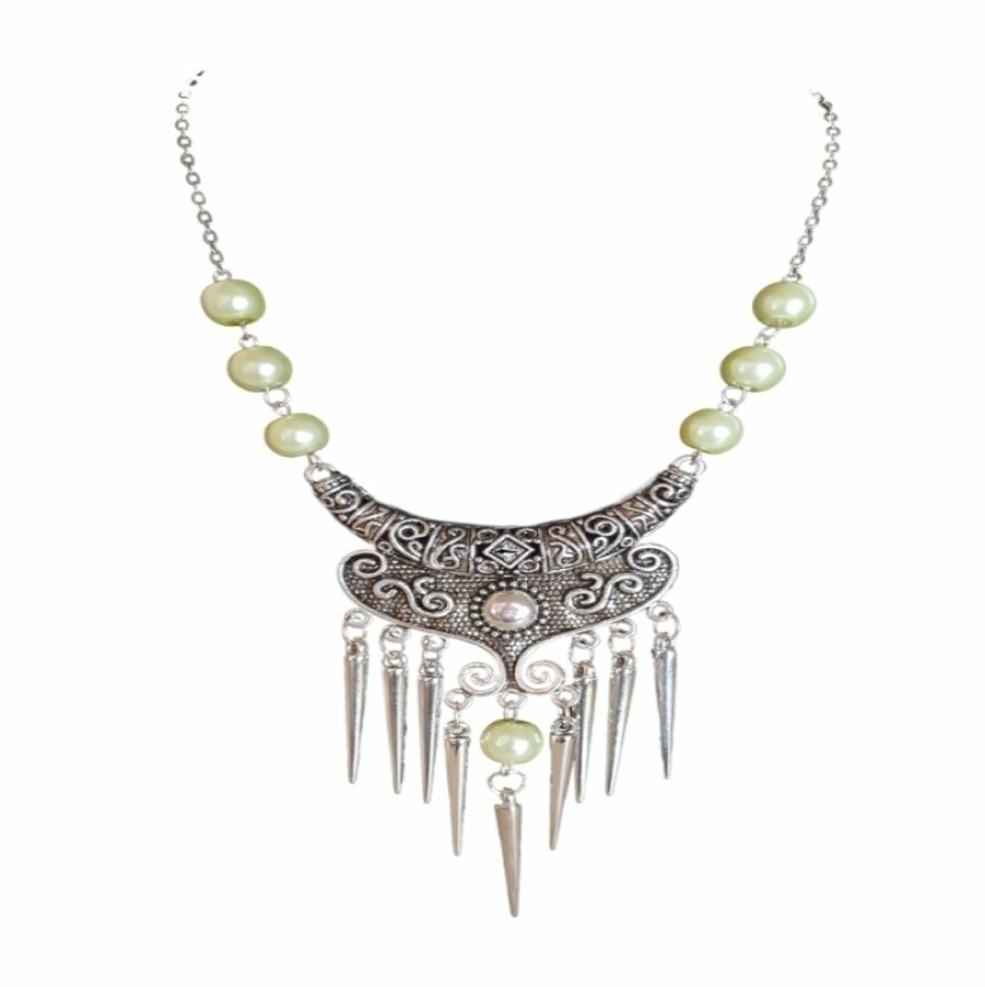 Colier metalic cu margele verzi pal