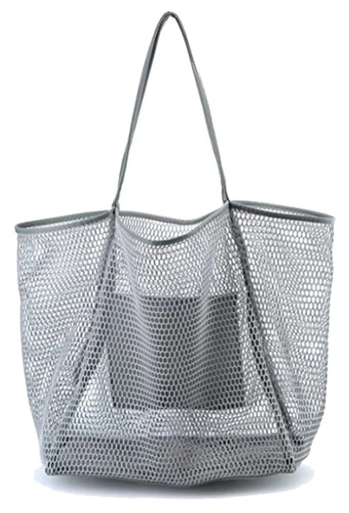 YANYXR, geanta tote din plasa pentru plaja cu manere pe umar, model BCS3183764, gri