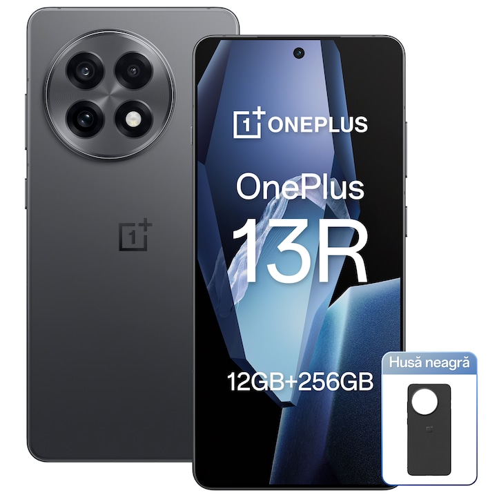 Telefon mobil OnePlus 13R, 12GB RAM, 256GB, Nebula Noir, set cu husa protectie magnetica OnePlus 13R